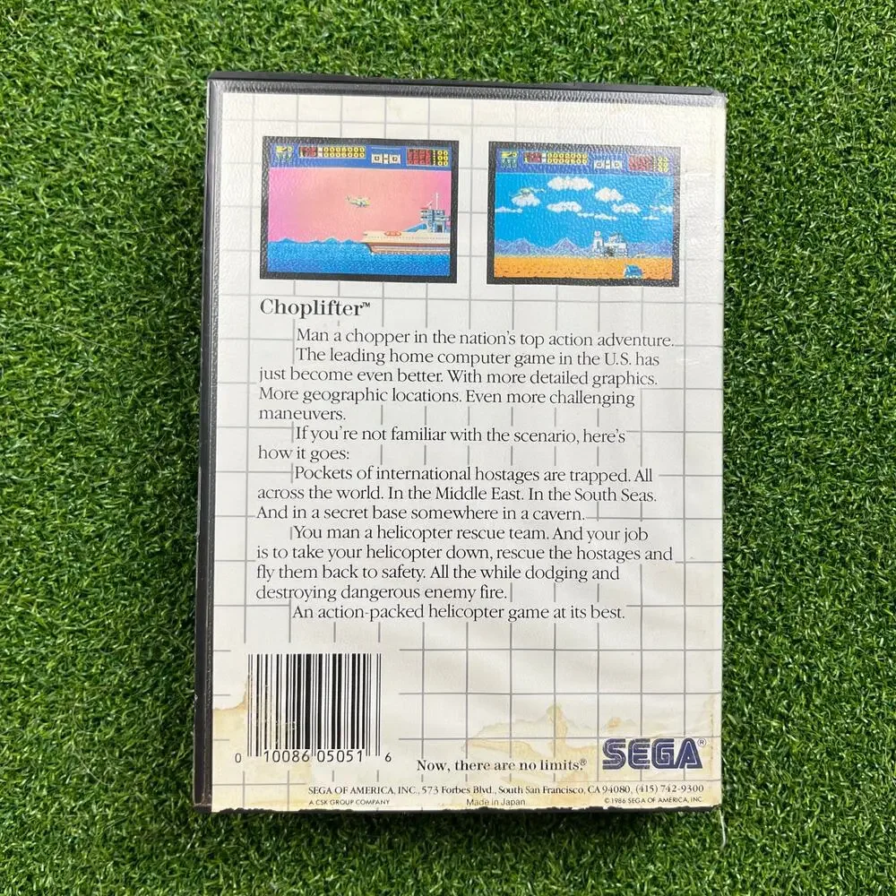 Sega Master System Choplifter 1986 Video Game Complete Tested Working Vintage